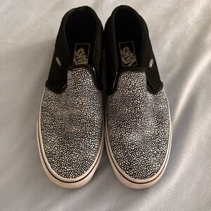 Vans Black and White Patterned Slip-Ons